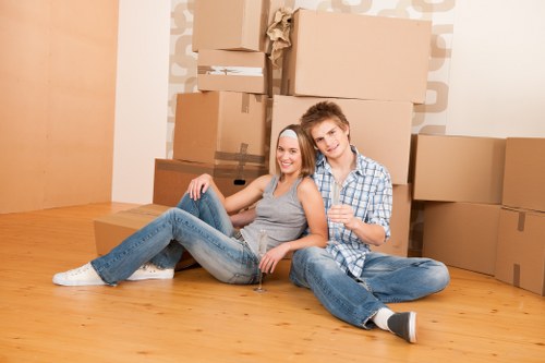 Organized storage space with labeled boxes